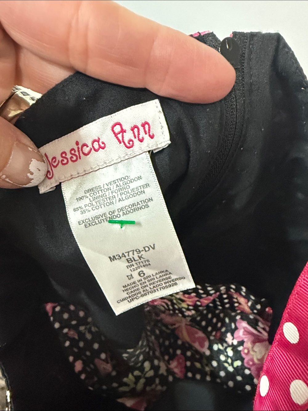 Jessica Ann Black Dress with Pink Butterfly Print and Polka Dot Accents - Picture 2 of 2